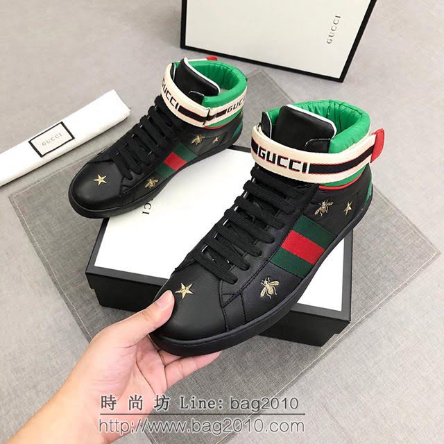 GUCCI男鞋 最高版本 古奇18Fw New Ace字母logo魔術貼高幫男鞋 古馳休閒男板鞋 Gucci系帶高幫鞋  hdnx1347